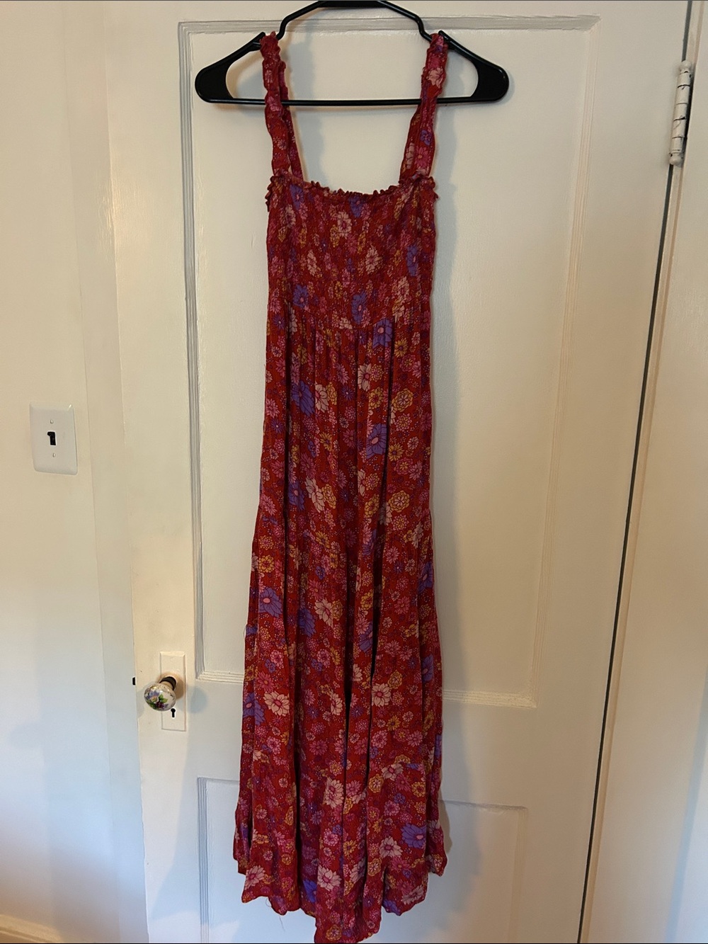 NATURAL LIFE Red Floral Smocked Sundress with Pink Accents